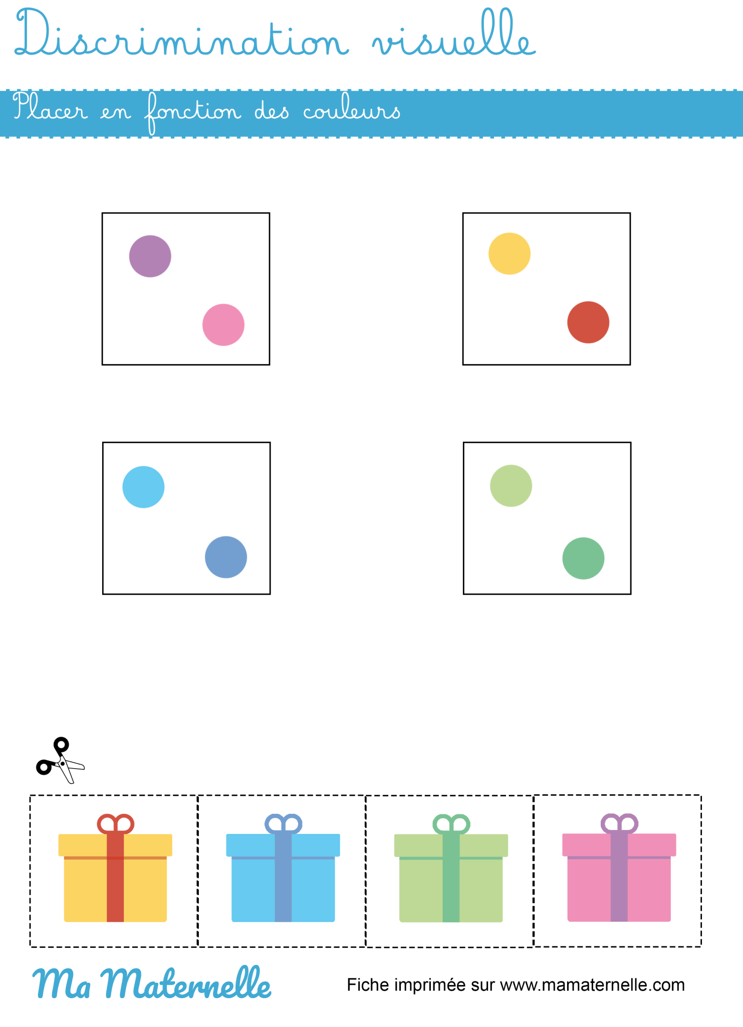 Discrimination visuelle : placer en fonction des couleurs - Ma Maternelle