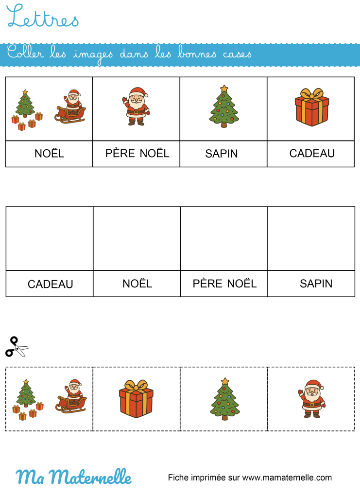 Moyenne section - Lettres : coller les images dans les bonnes cases