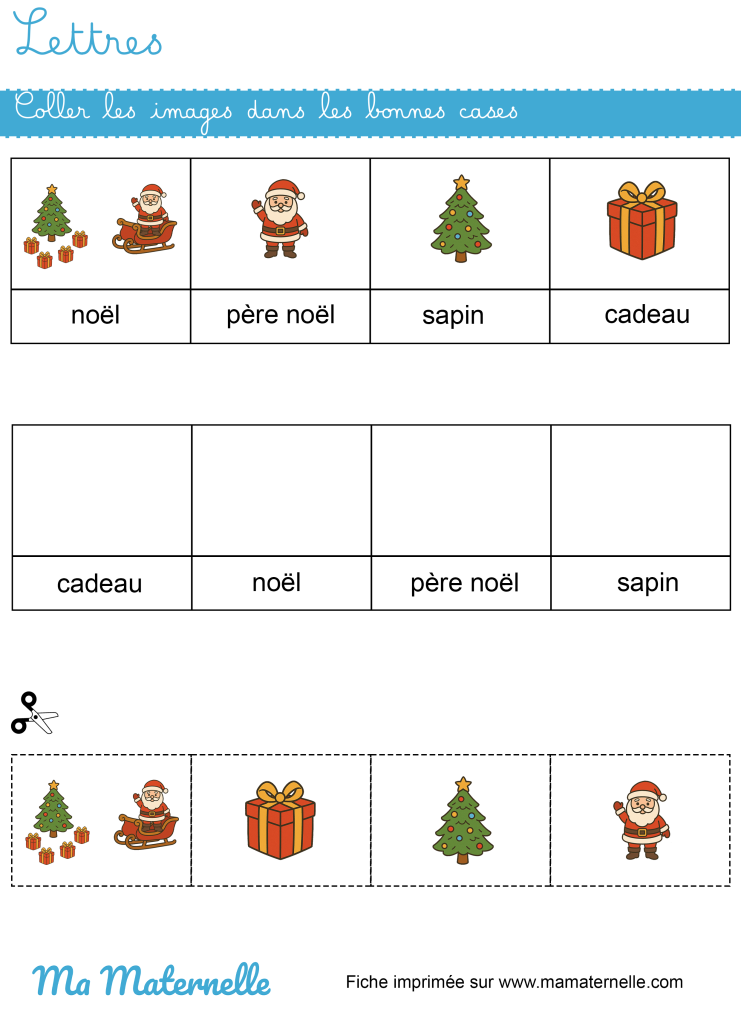 Moyenne section - Lettres : coller les images dans les bonnes cases