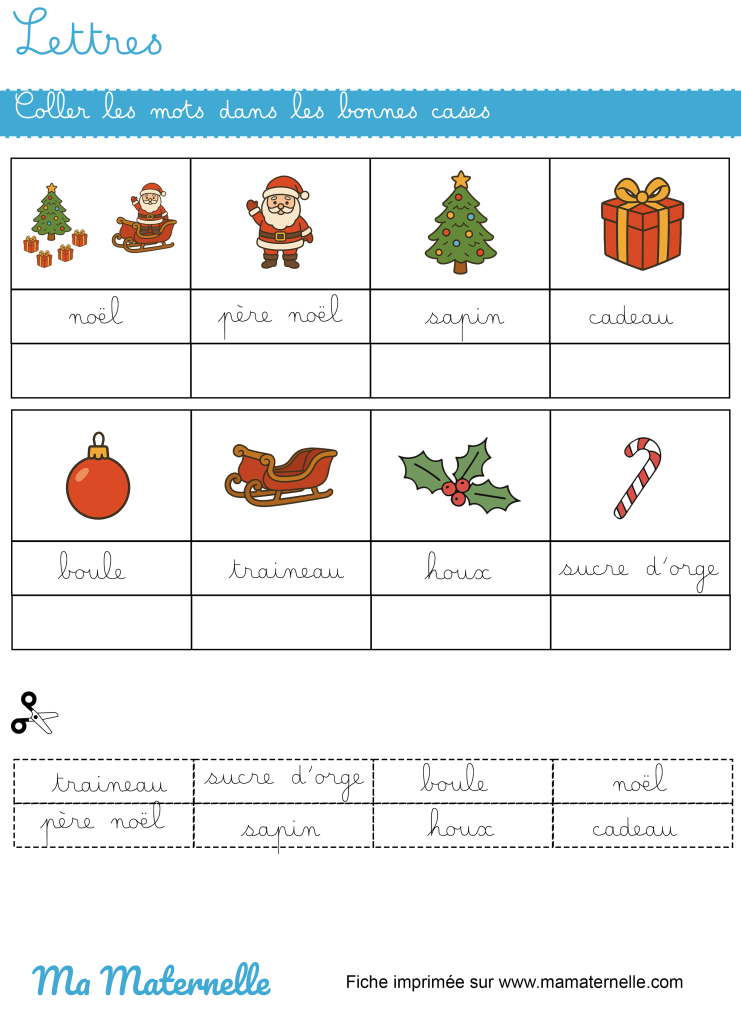 Grande section - Lettres : coller les mots dans le tableau
