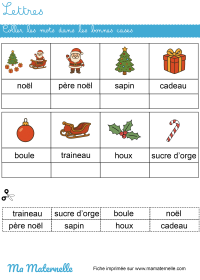 Moyenne section - Lettres : coller les mots dans le tableau