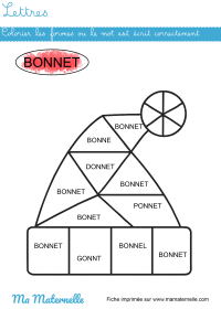 Grande section - Lettres : colorier les formes où le mot est écrit
