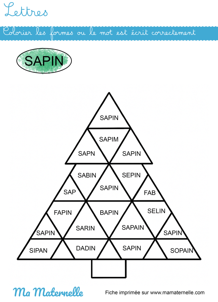 Grande section - Lettres : colorier les formes où le mot est écrit