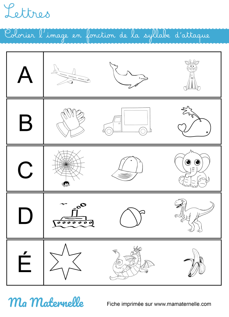 Grande section - Lettres : colorier en fonction de la syllabe d’attaque