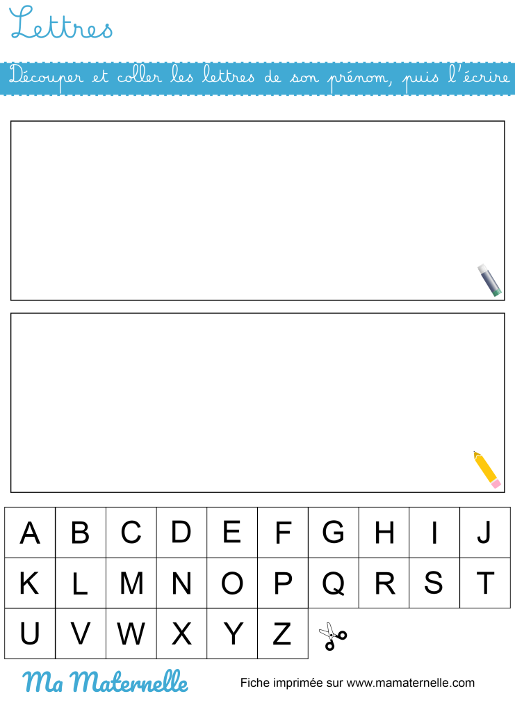 Moyenne section - Lettres : découper et coller les lettres de son prénom