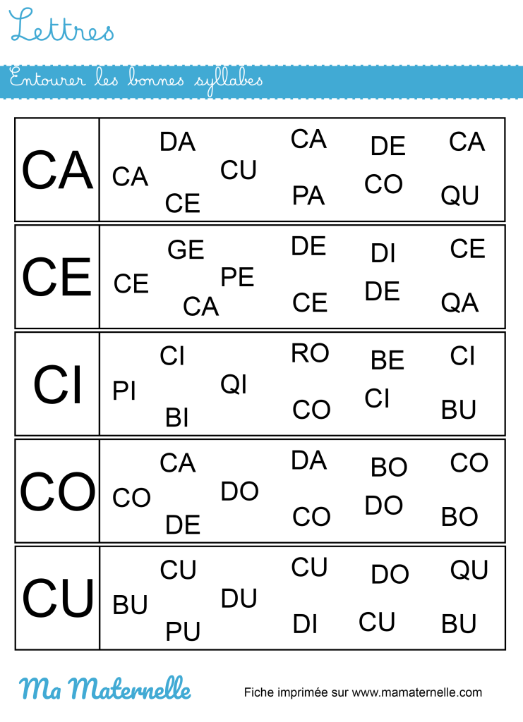 Grande section - Lettres : entourer les syllabes