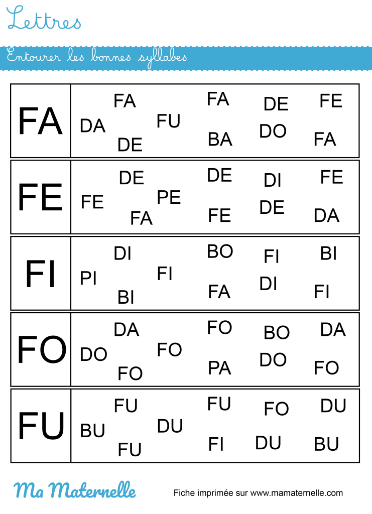 Grande section - Lettres : entourer les syllabes