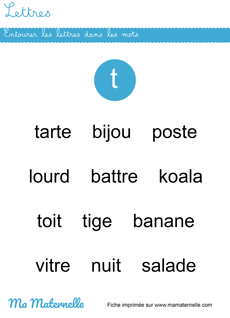 Grande section - Lettres : entourer les lettres dans les mots