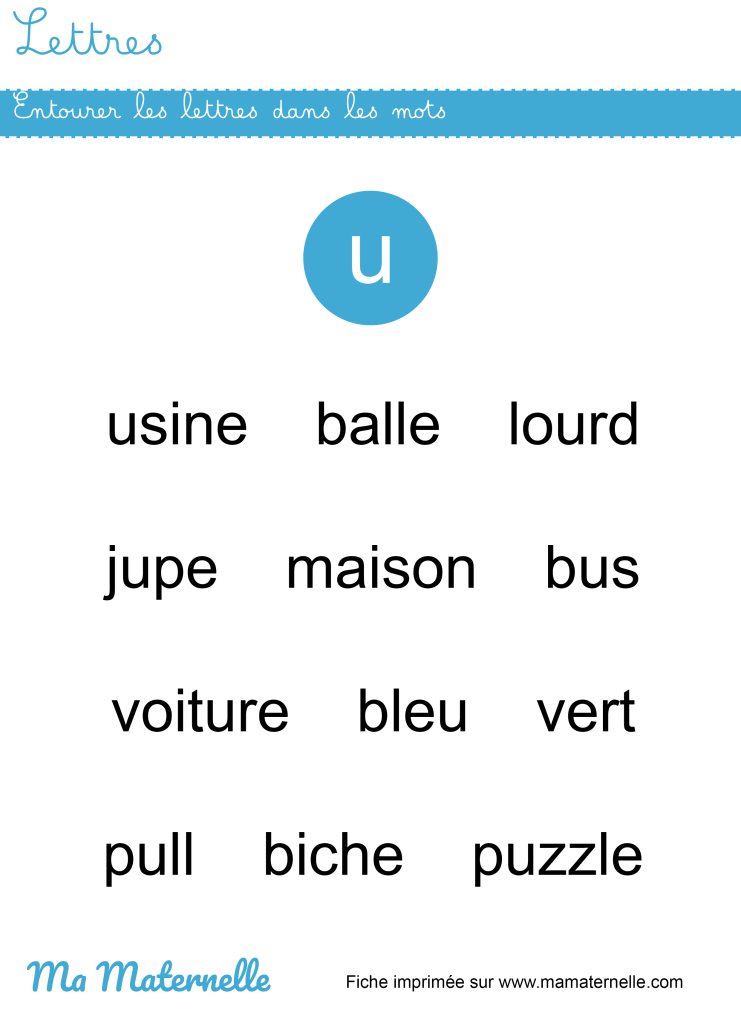 Grande section - Lettres : entourer les lettres dans les mots