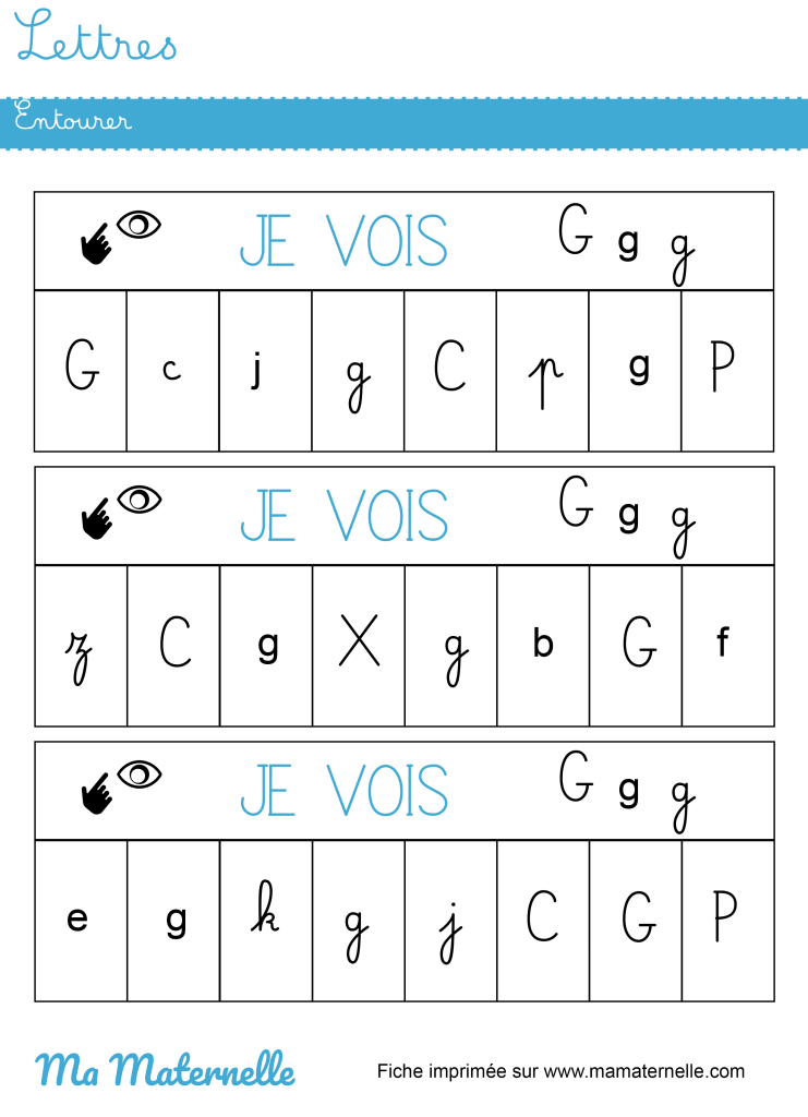 Grande section - Lettres : entourer les lettres vues