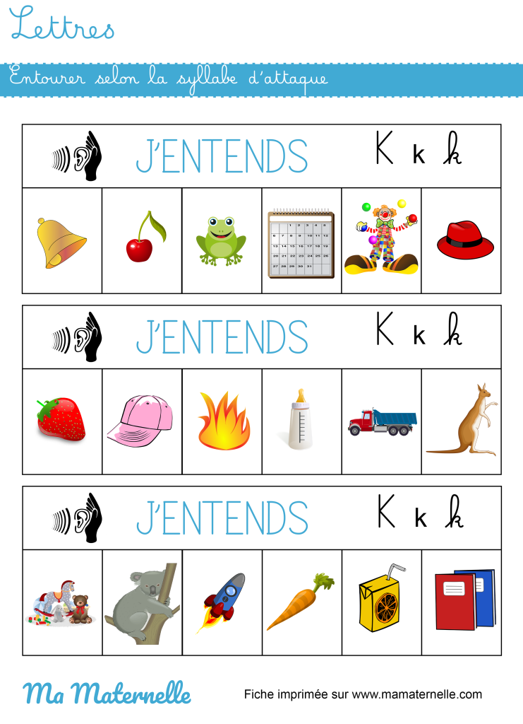 Grande section - Lettres : entourer selon la syllabe d’attaque