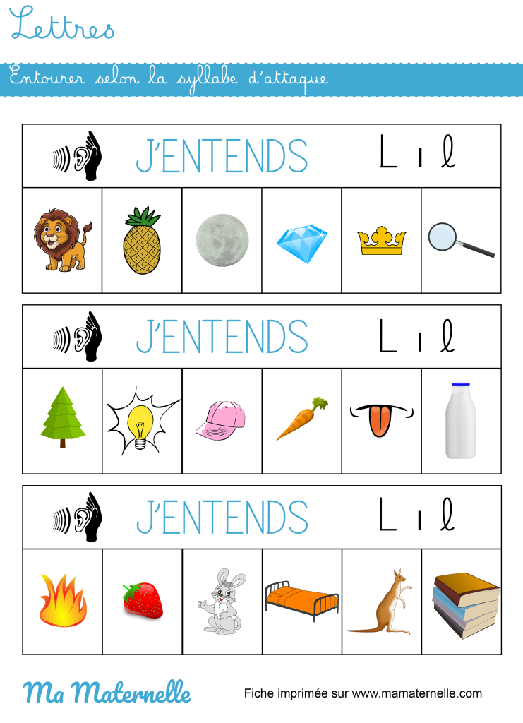Grande section - Lettres : entourer selon la syllabe d&rsquo;attaque