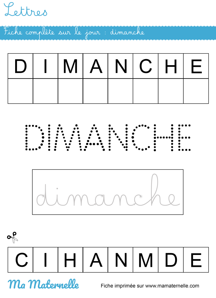 Grande section - Lettres : fiche complète sur le jour