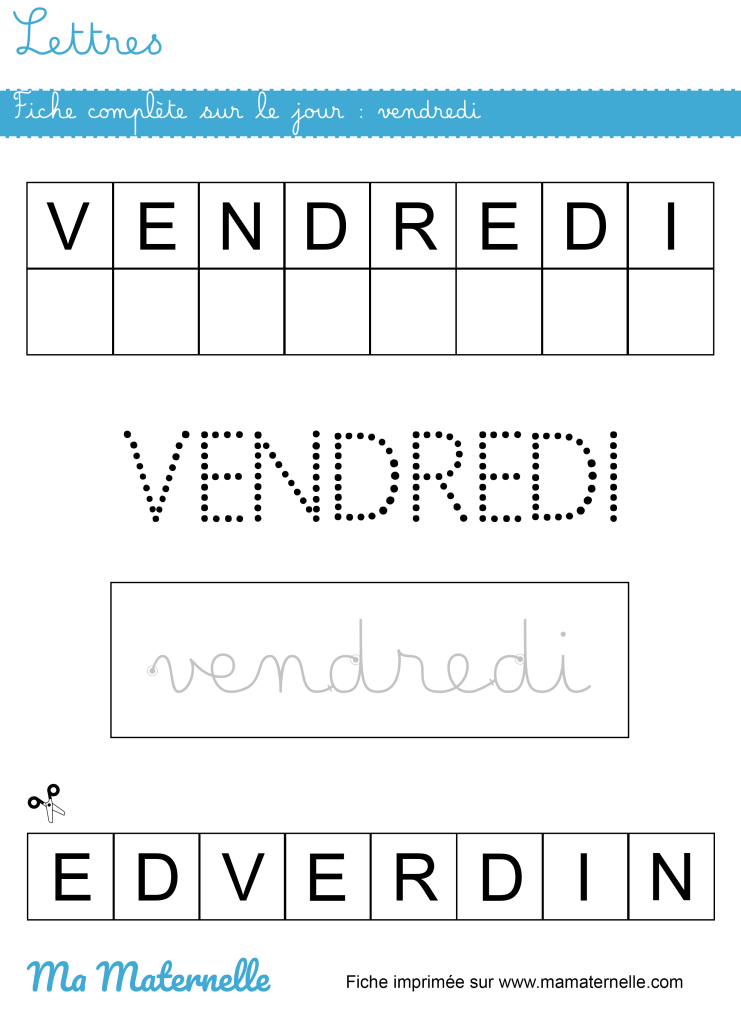 Grande section - Lettres : fiche complète sur le jour