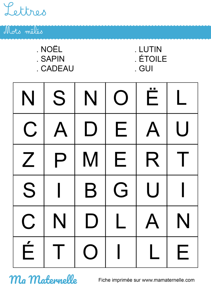 Grande section - Lettres : mots mêlés