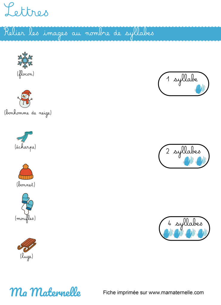 Grande section - Lettres : relier les images au nombre de syllabes