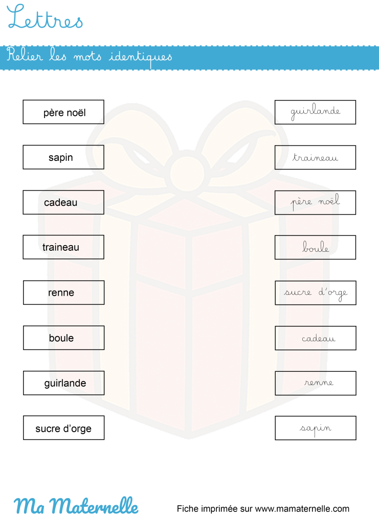 Grande section - Lettres : relier les mots identiques