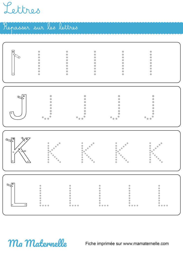 Moyenne section - Lettres : repasser sur les lettres