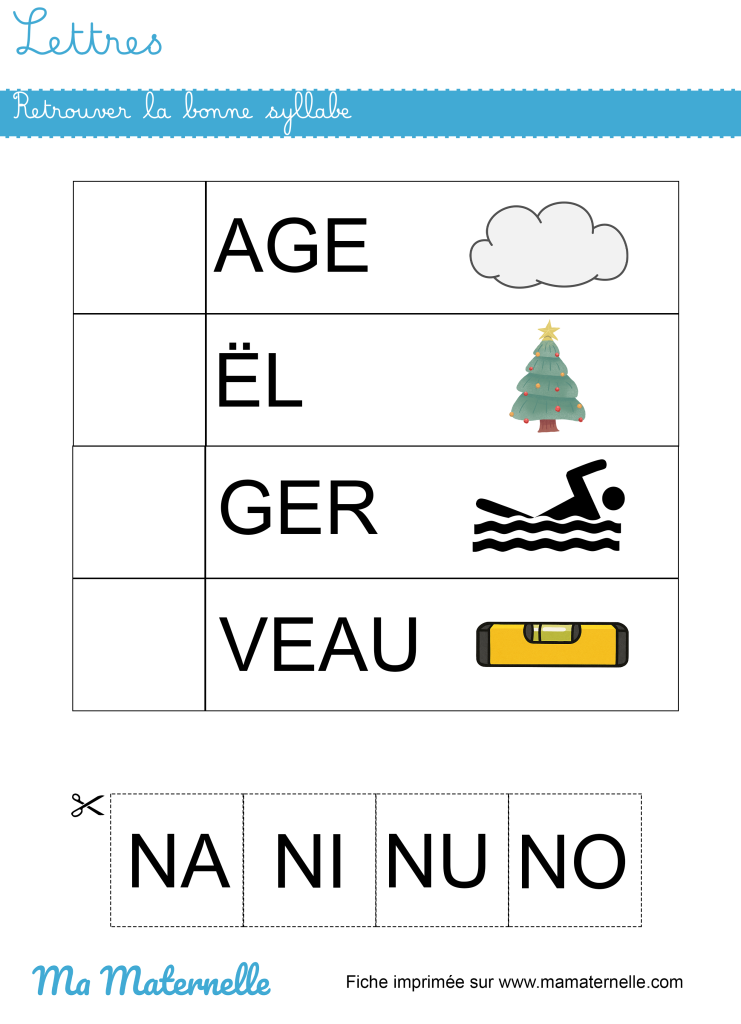 Grande section - Lettres : retrouver la bonne syllabe