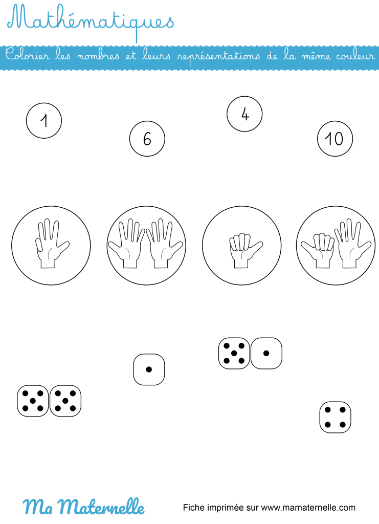 Grande section - Mathématiques : colorier de la même couleur