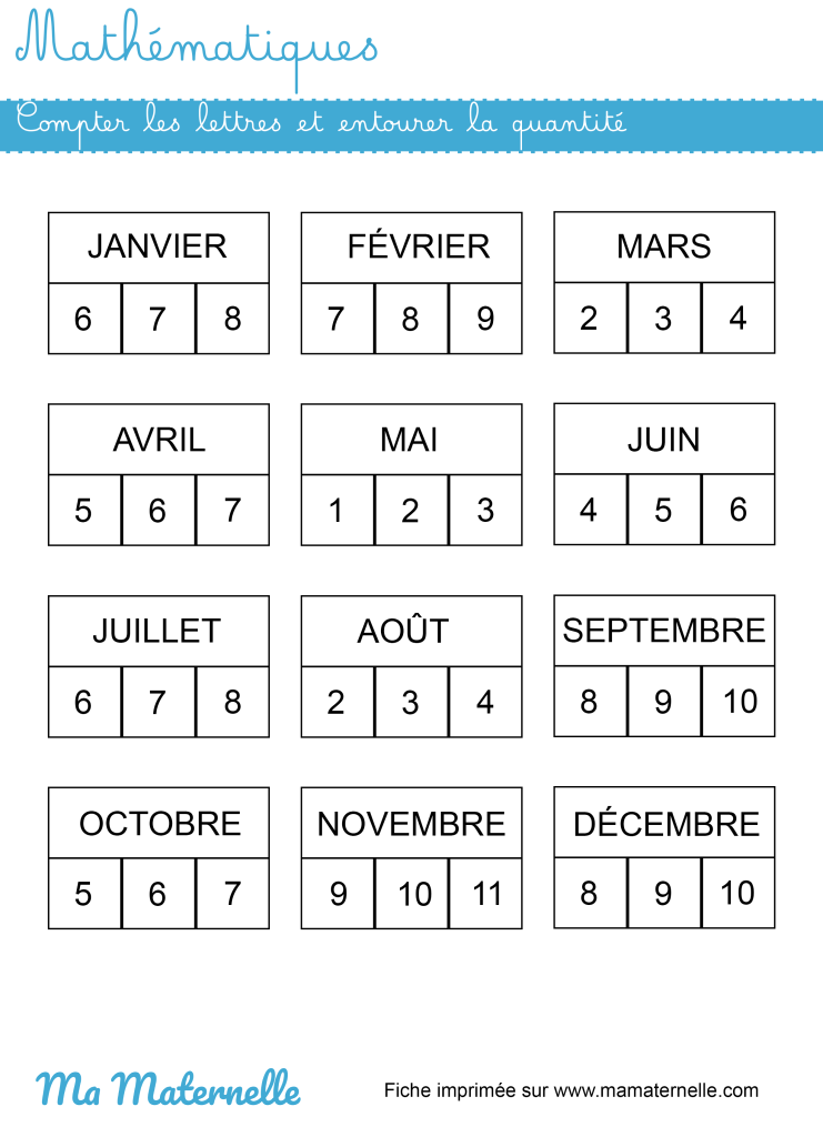 Grande section - Mathématiques : compter et entourer la quantité