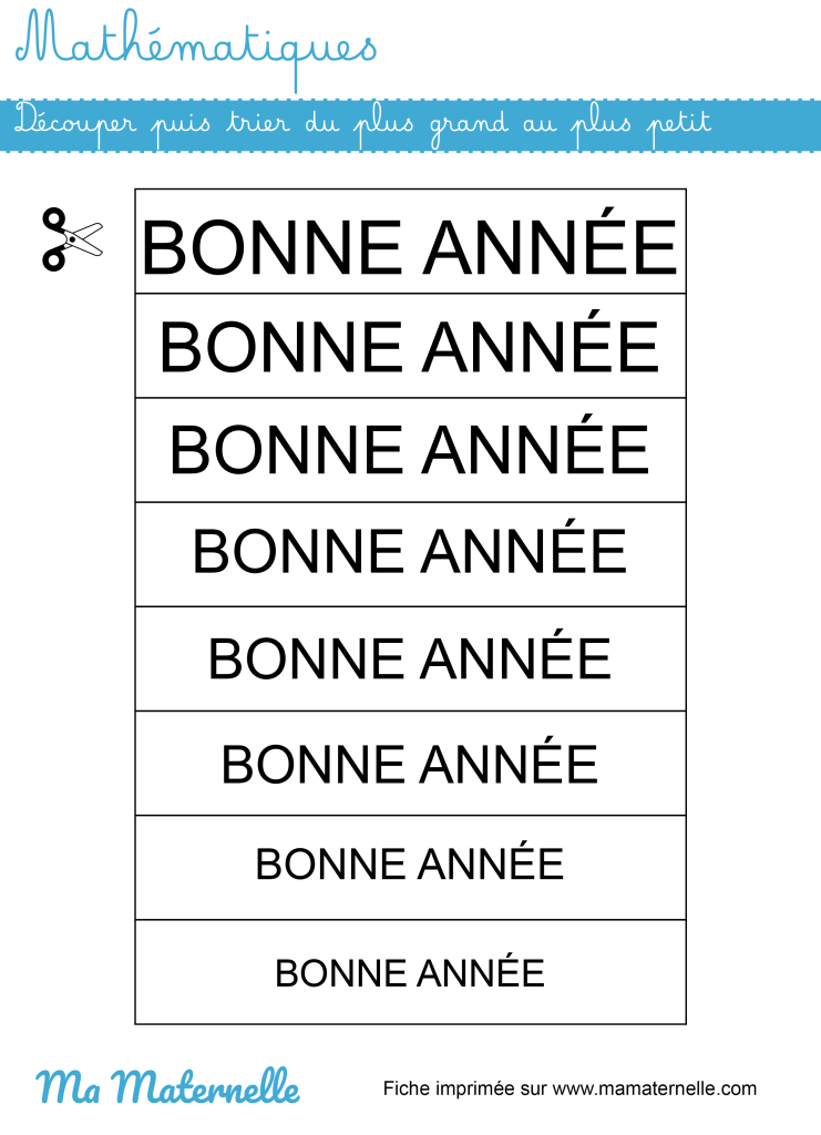 Grande section - Mathématiques : trier du plus grand au plus petit