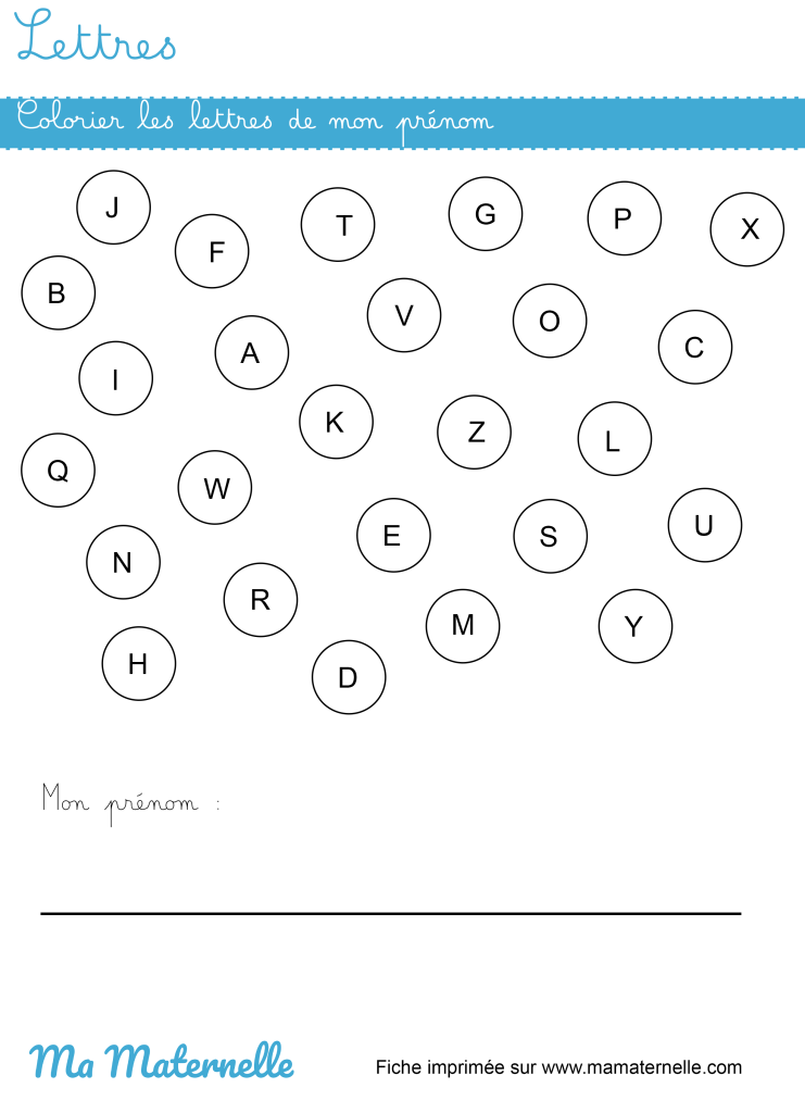 Moyenne section - Lettres : colorier les lettres de mon prénom