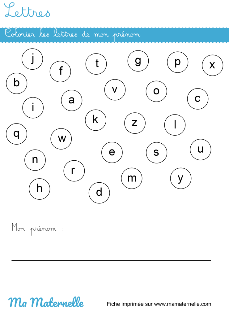 Grande section - Lettres : colorier les lettres de mon prénom