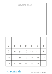 Activités - Calendrier coloriage Février 2026
