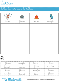 Grande section - Lettres : coller les mots dans le tableau