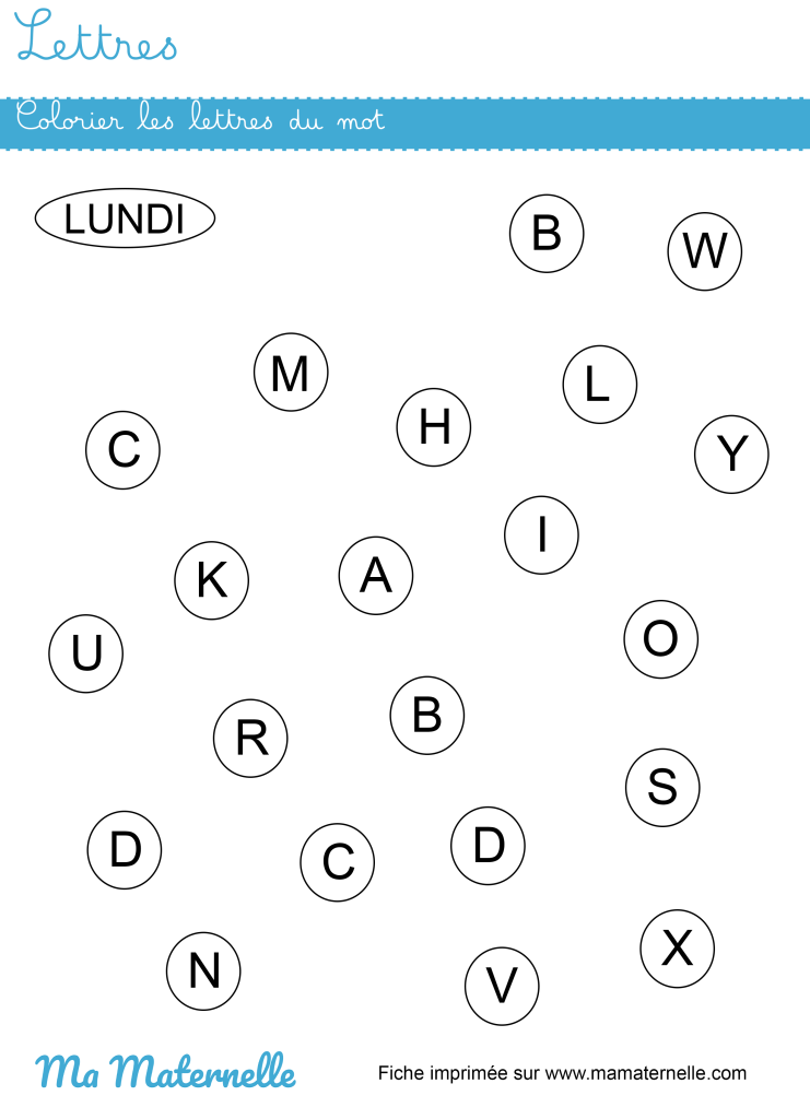 Petite section - Lettres : colorier les lettres du mot