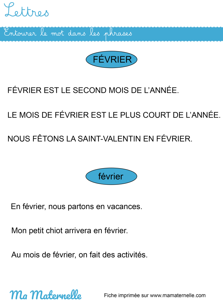 Grande section - Lettres : entourer le mot dans les phrases