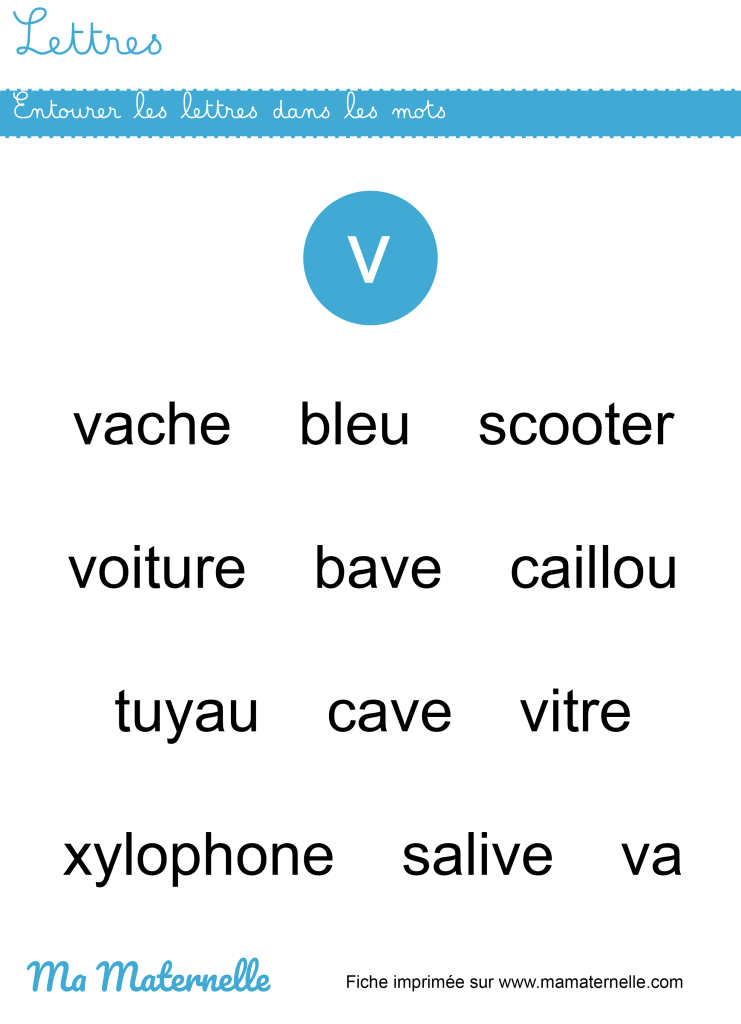 Grande section - Lettres : entourer les lettres dans les mots