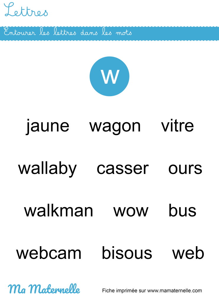 Grande section - Lettres : entourer les lettres dans les mots