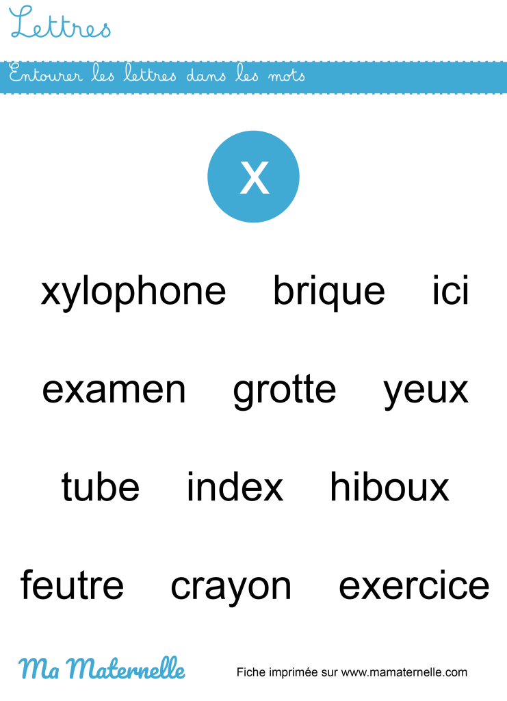 Grande section - Lettres : entourer les lettres dans les mots