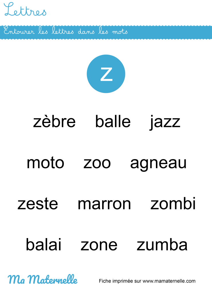 Grande section - Lettres : entourer les lettres dans les mots