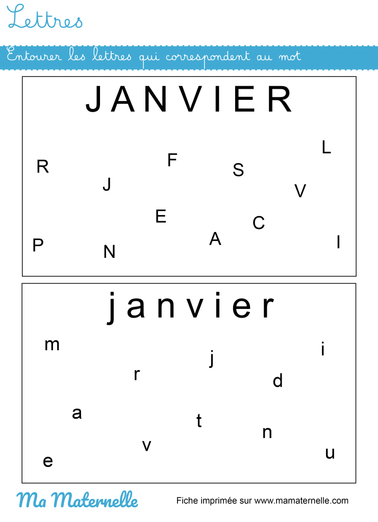 Moyenne section - Lettres : entourer les lettres qui correspondent au mot
