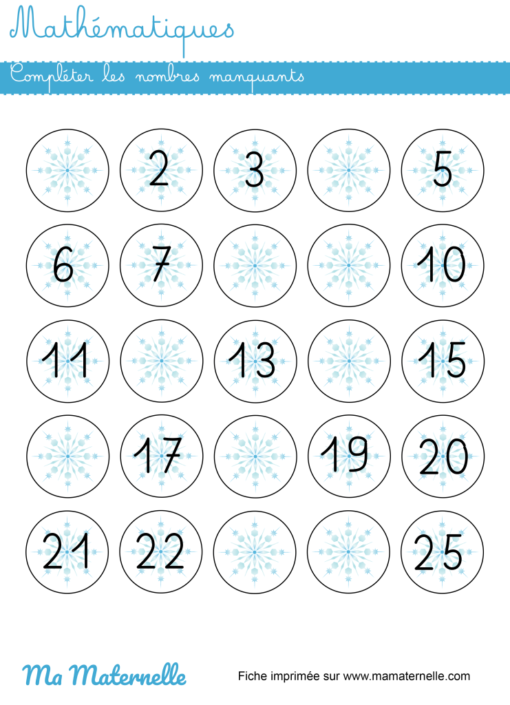 Grande section - Mathématiques : compléter les nombres manquants