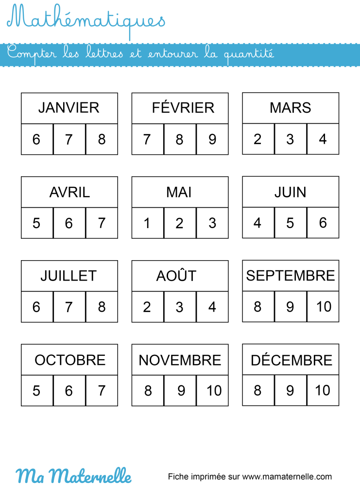 Grande section - Mathématiques : compter et entourer la quantité