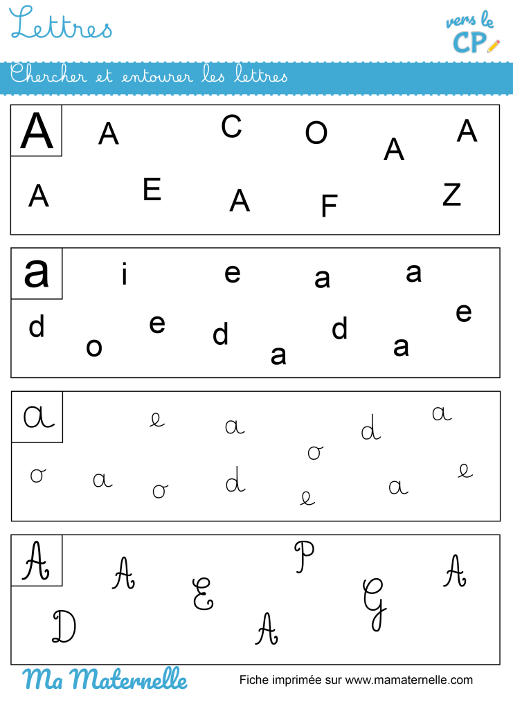 Vers le CP - Lettres : chercher et entourer les lettres