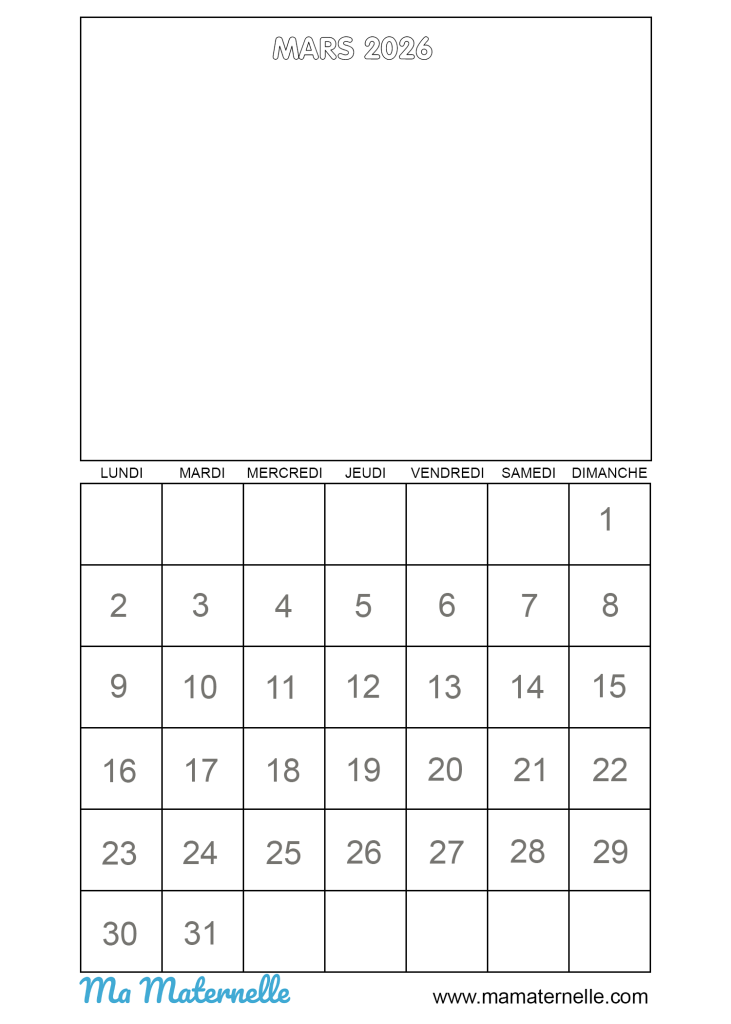 Activités - Calendrier vierge mars 2026