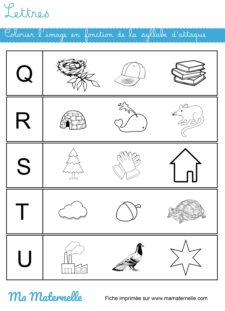 Grande section - Lettres : colorier l&rsquo;image en fonction de la syllabe d&rsquo;attaque