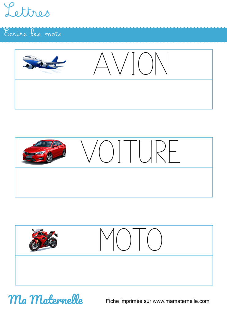 Moyenne section - Lettres : écrire les mots