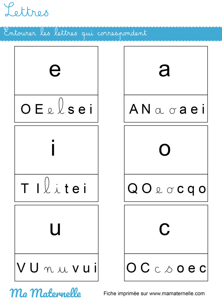 Grande section - Lettres : entourer les lettres