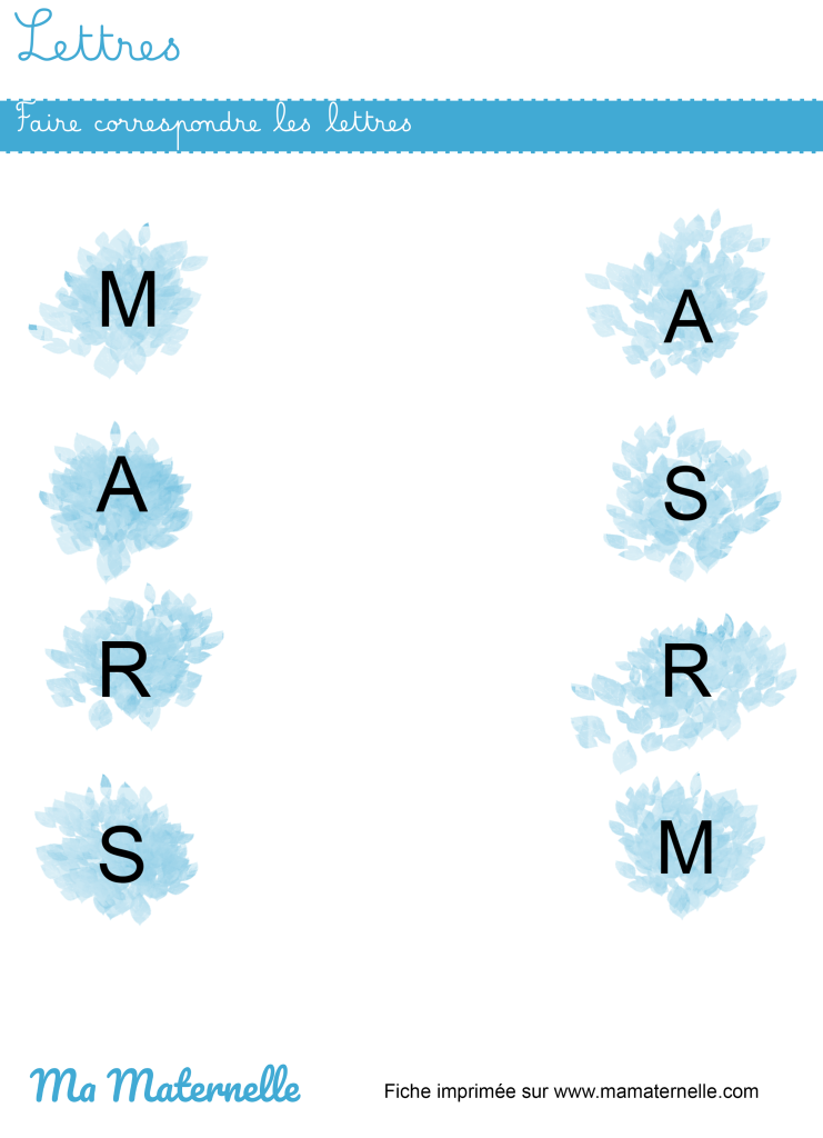 Moyenne section - Lettres : faire correspondre les lettres