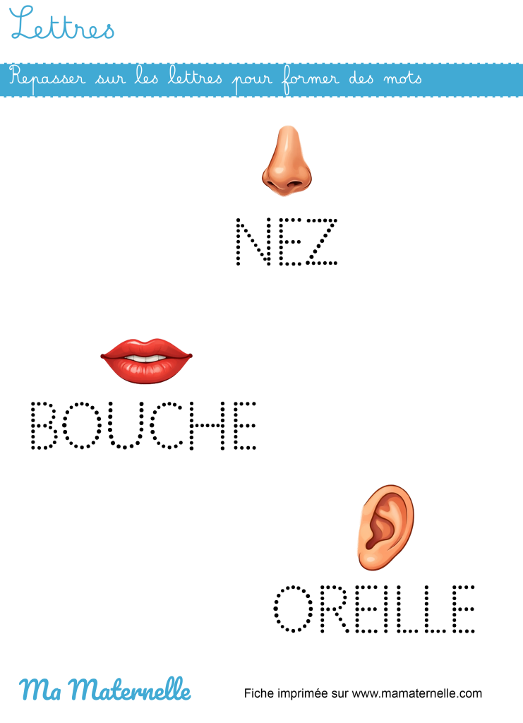 Moyenne section - Lettres : repasser sur les lettres pour former des mots