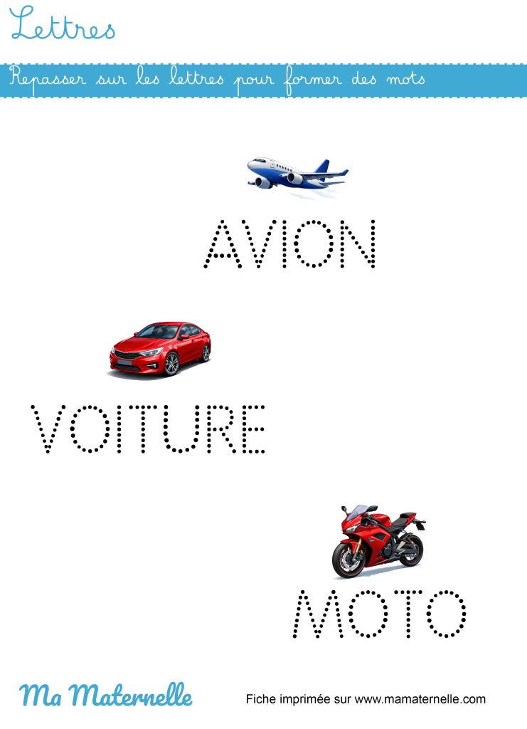 Moyenne section - Lettres : repasser sur les lettres pour former des mots