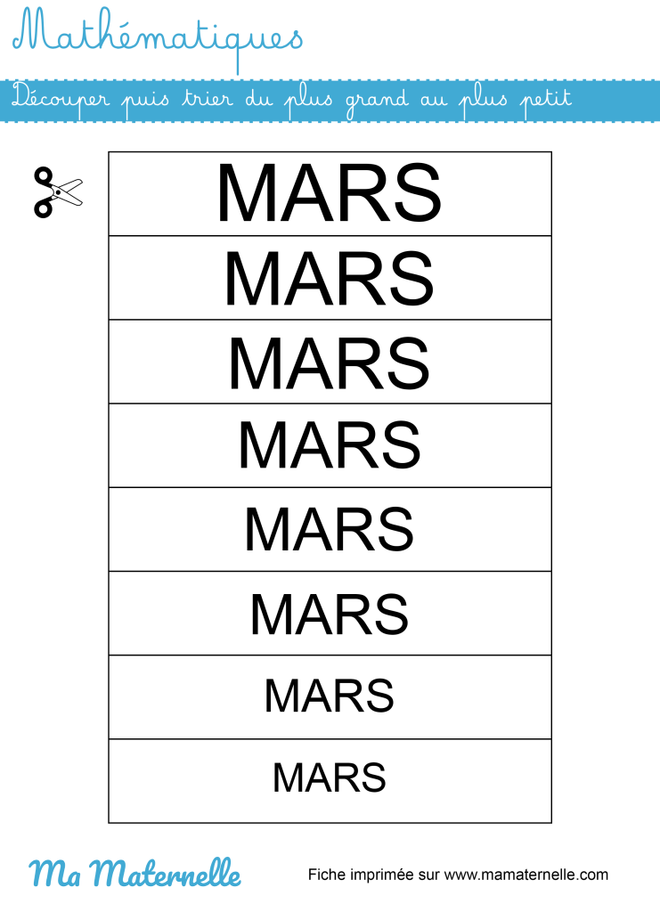 Moyenne section - Mathématiques : découper puis trier