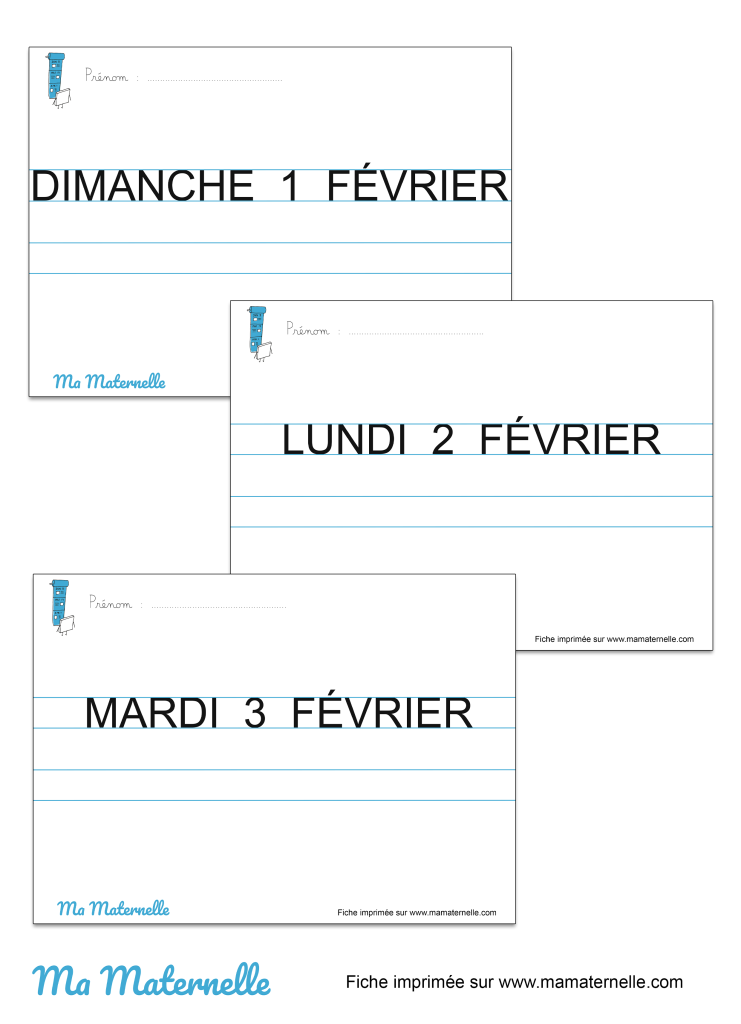 Grande section - Fiches d’écriture date du jour – Février