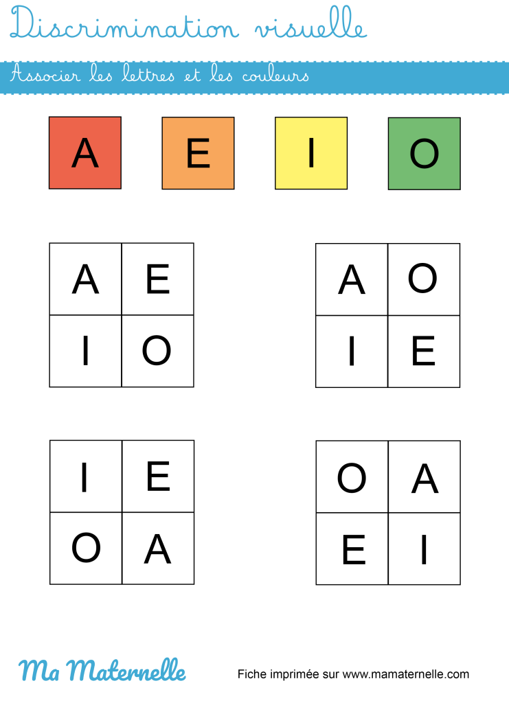 Grande section - Discrimination visuelle : associer les lettres et les couleurs